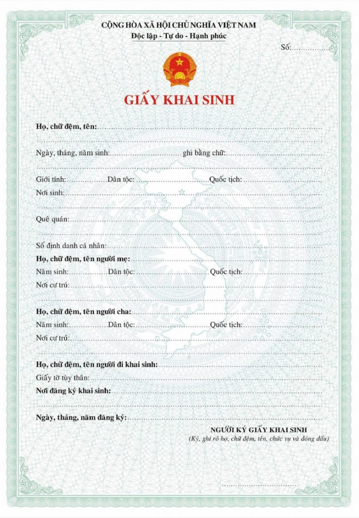 Mẫu giấy khai sinh mới nhất